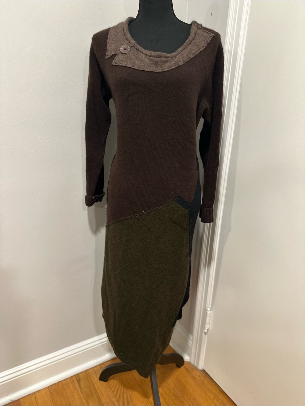 Owen Lucky Re-Do SzL boho Lagenlook patchwork Repurposed Cashmere sweater dress.